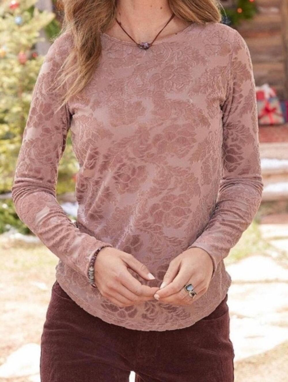 Sundance Womens Velvet Delicate Senses Tee Small Blush Pink Floral Lined Boho